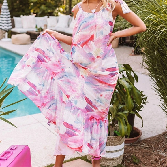 Pink Adjustable Strap Dress with Ruffle at Bottom - Picture 7 of 8